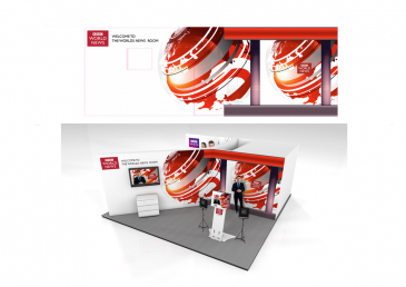 BBC world news stand with interative kiosk