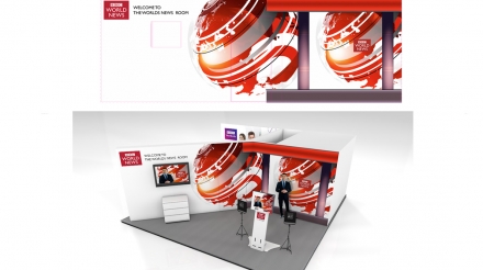 BBC world news stand with interative kiosk