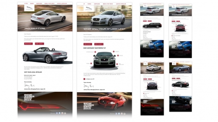 Jaguar e-mails Series of e-mails aimed at promoting various car models and encouraging perspective clients to explore the customisation and car viewing features on the Jaguar web site. Photoshop.