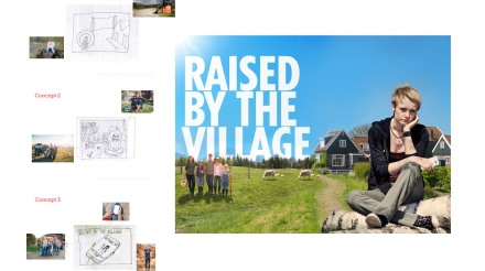 Design of Key art for the Raised By The Village pilot The artwork was designed utilising stock imagery to create a visual for the look and feel of this new show with no exiting assets. Initial concepts were visualised in scamps with reference imagery to give context and presented to the client. The final artwork was worked up as high quality visual for use in a show caralogue.