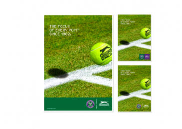 Slazenger’s Wimbledon campaign, designed to highlight the uniquerelationship that Slazenger has with the event. The key artwork is afabrication composed in Photoshop to make the viewer question if the ball is going to be in or out. This won ad campaign of the week in Retail Week.