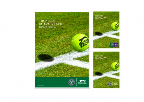 Slazenger’s Wimbledon campaign, designed to highlight the uniquerelationship that Slazenger has with the event. The key artwork is afabrication composed in Photoshop to make the viewer question if the ball is going to be in or out. This won ad campaign of the week in Retail Week.